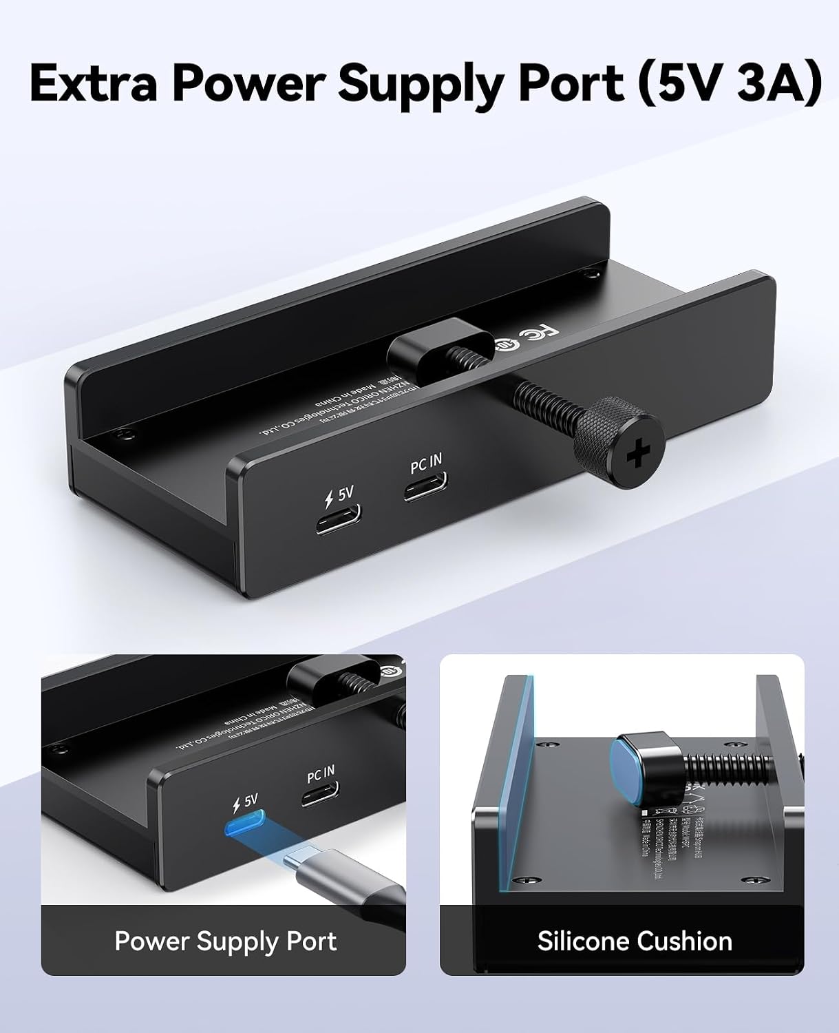 Detalle de ORICO Aluminium USB 3.2 Hub Clip with 5V Power – 5 Port Splitter with 10 Gbps, SD/TF Card Readers