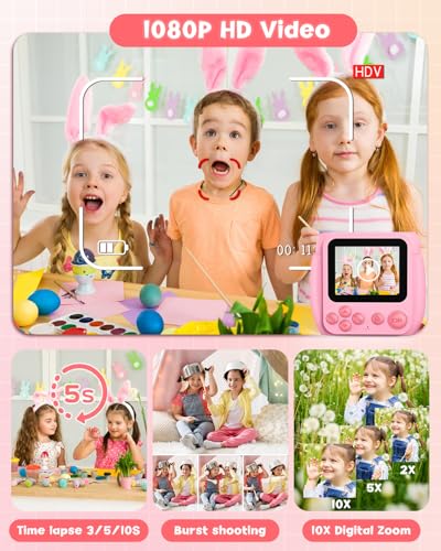 Detalle 2 de Gofunly Cámara Infantil Instantánea 2.4” 1080P con tarjeta de 32GB y papel (rosa)