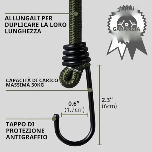 Detalle 2 de Pluvios Robusto 10 Pacco Corde Elastiche Bungee Resistenti per Campeggio e Lavori Fai da Te – 12"/18"/30"/40" 2 Anni di Garanzia