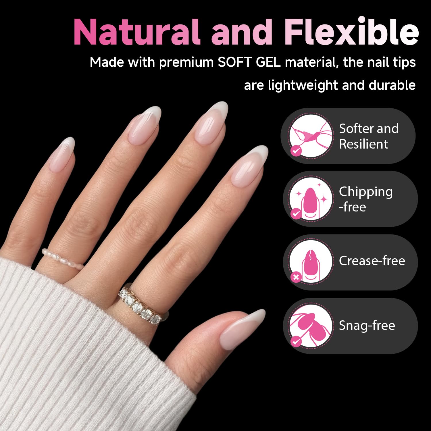 Thumbnail 3 de UNA GELLA Medium Oval Mandel Nageltips – 312 Stück, 12 Größen, Soft Gel Nail Tips ohne C-Kurve