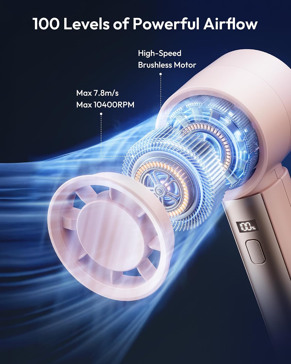 Thumbnail 1 de Gaiatop Powerful Handheld Fan Rechargeable with 100-Level Turbo Speed – 4000mAh, Black