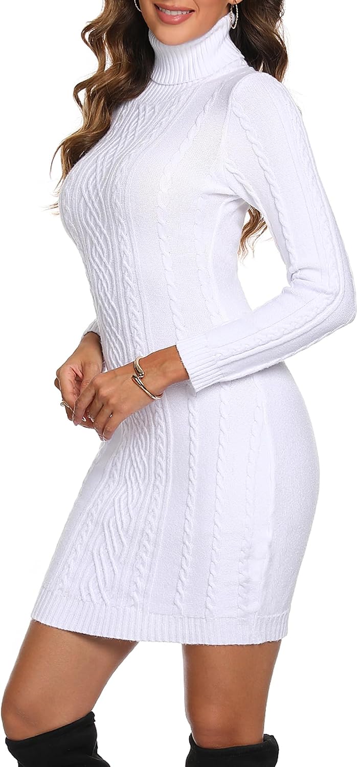 Detalle de Aottori Robe Pull Femme Hiver Col Roulé — Robe en Tricot Mi-longue et Chaude