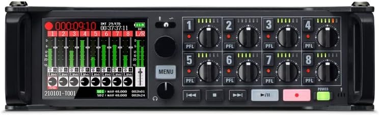 Detalle de Zoom F8n Pro Multitrack Field Recorder, 8 Inputs, 10 Tracks, 32-Bit Float