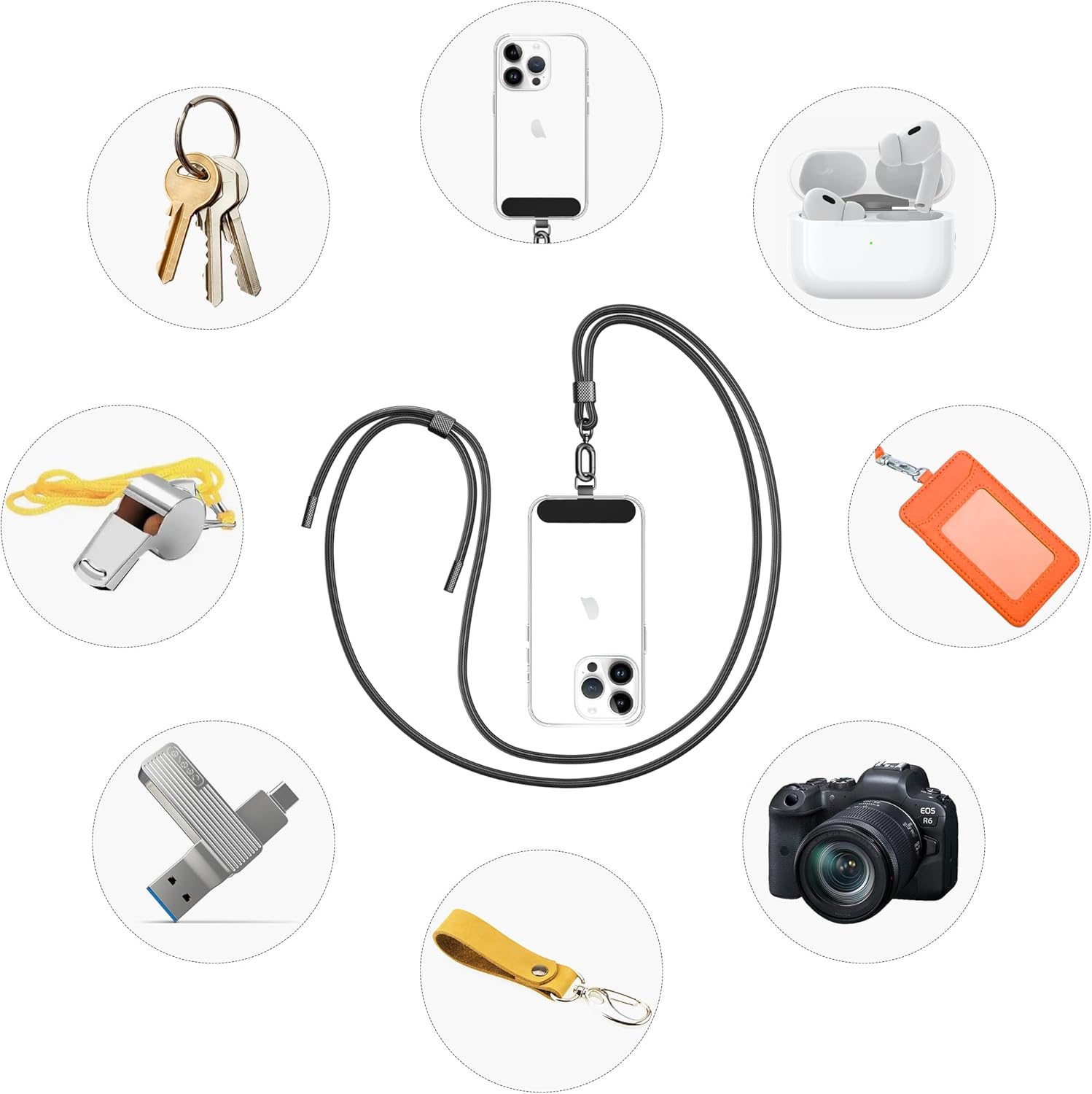 Thumbnail 3 de Qyoocom universal mobile phone chain (pack of 2) with 4 universal pads, adjustable lanyard for smartphones