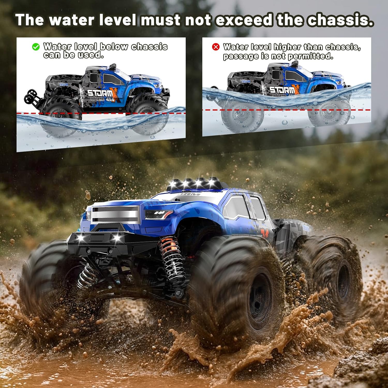 Thumbnail 4 de 1:14 Ferngesteuertes 4WD Monstertruck RC-Auto (bis 40 km/h) mit 2×1300mAh, 2,4GHz & LED-Scheinwerfern – RTR