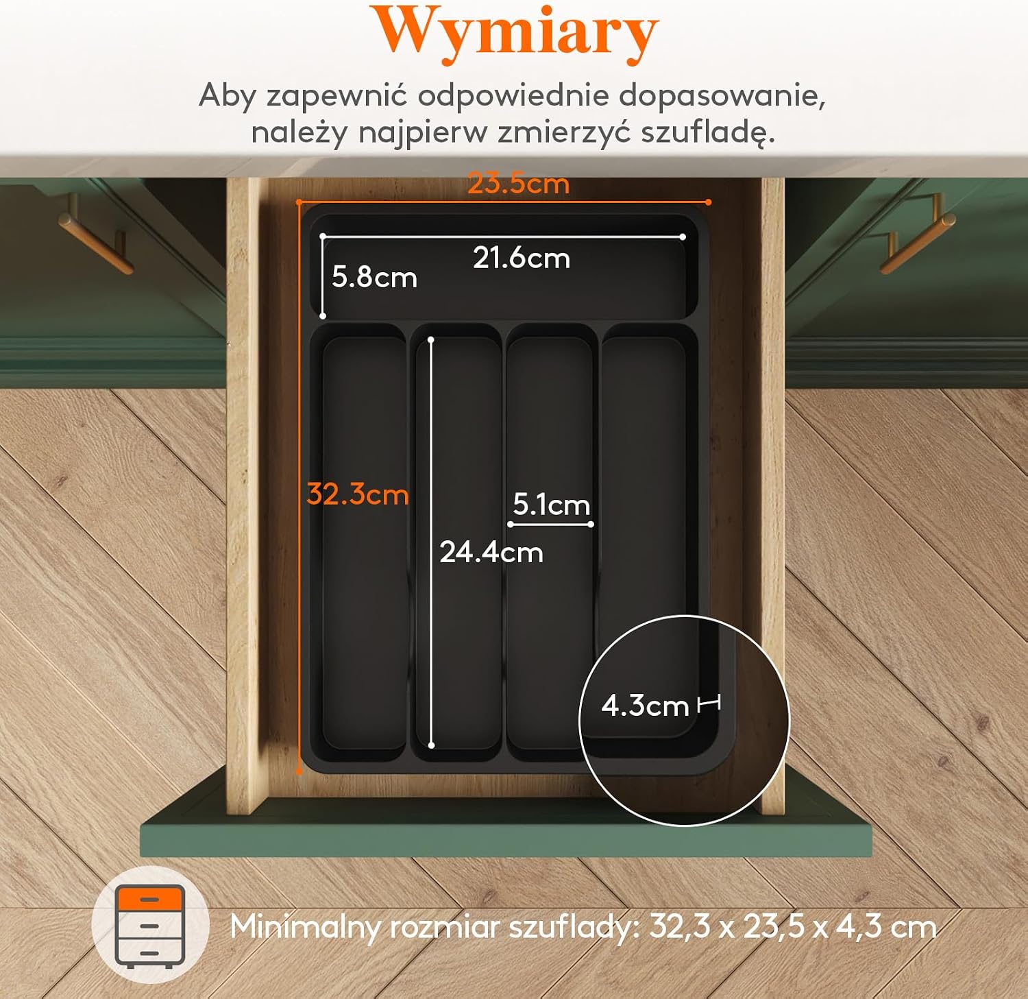 Detalle 2 de Lifewit 24099 organizer do szuflady na sztućce, 5 przegródek i pokrywka