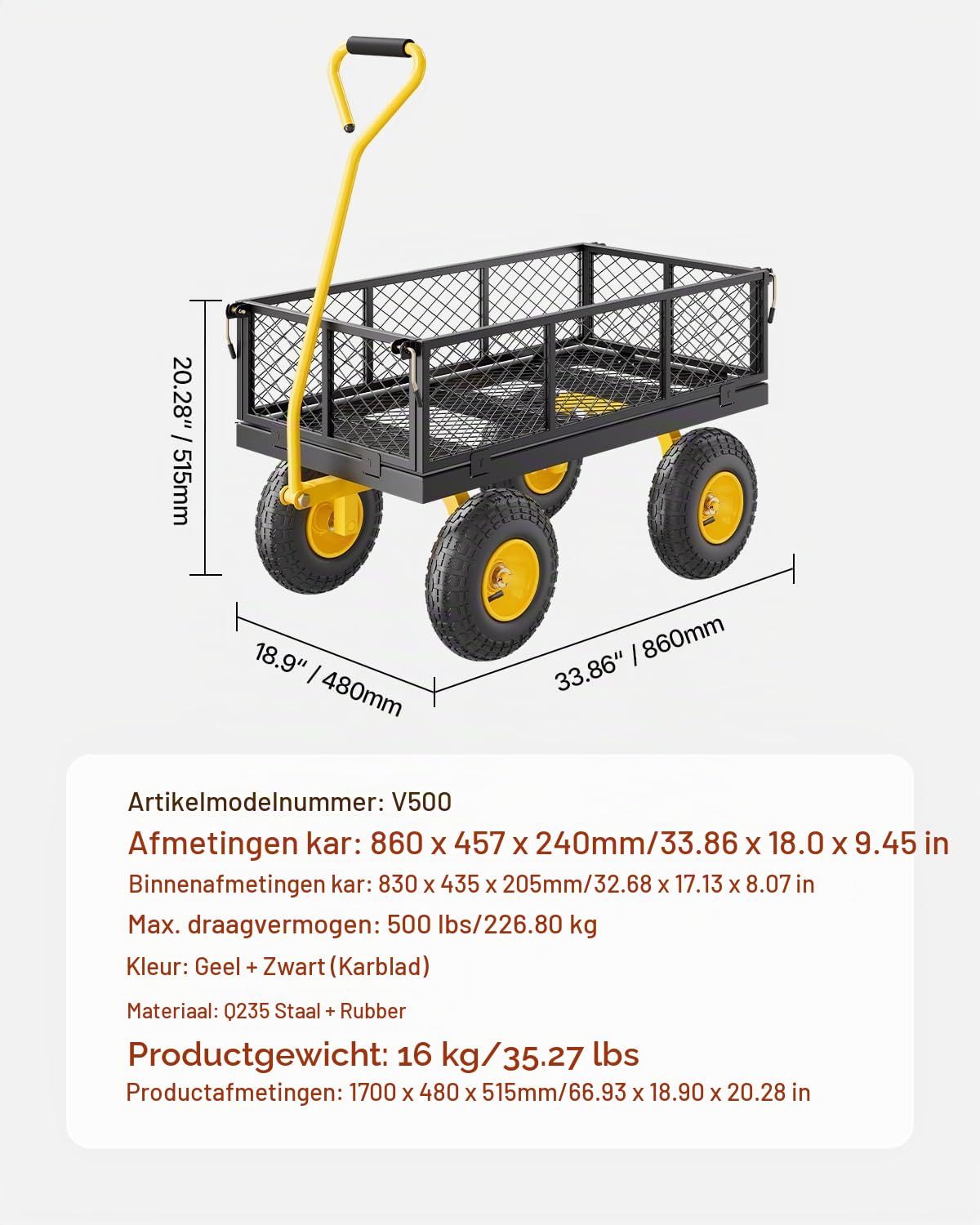 Thumbnail 6 de VEVOR V500 tuinwagen, 226,80 kg draagvermogen en 25,4 cm banden