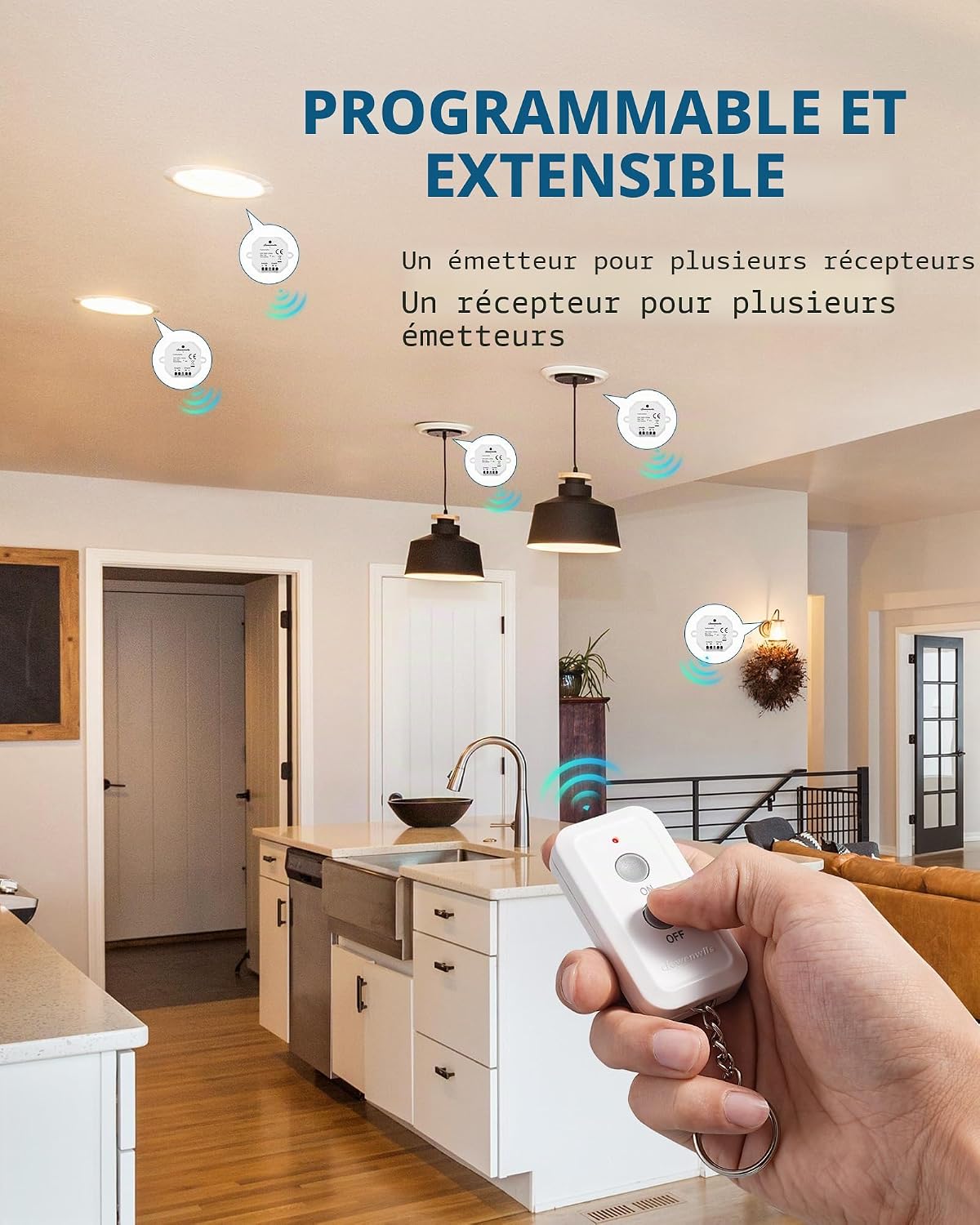 Detalle de DEWENWILS Interrupteur sans Fil avec 1 Récepteur et 1 Télécommande – contrôle pratique jusqu’à 30 m