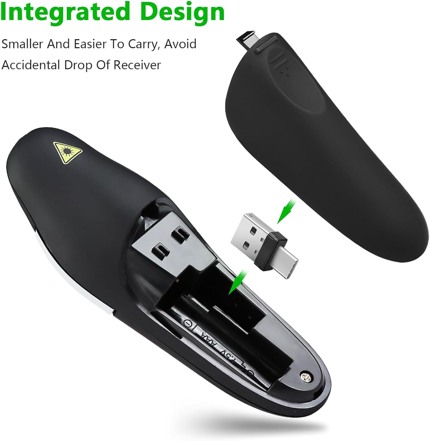Detalle 2 de Kuiyn K100 Wireless Presentation Clicker with USB-A/USB-C Receiver and Red Pointer