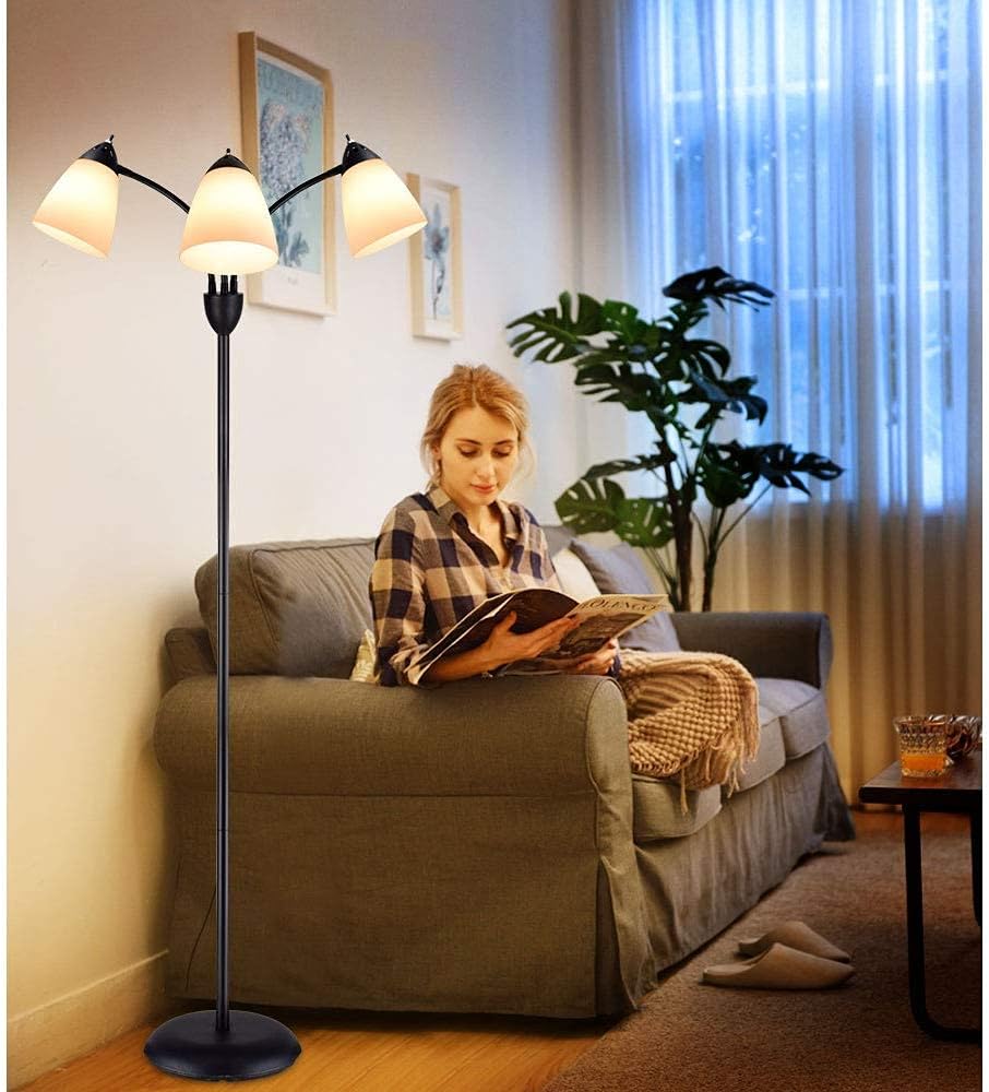 Detalle de Depuley 3-Light Floor Lamp – Modern LED Standing Light with 3 Adjustable Heads (E27, Bulb Not Included) in Matt Black