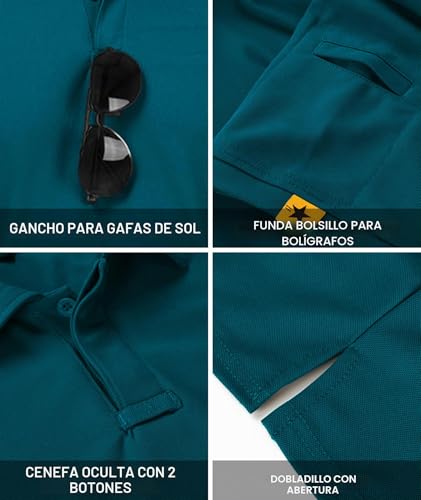 Detalle de JACKETOWN Polo de Manga Corta para Hombre: secado rápido y transpirabilidad para deporte y uso casual (Azul Turquesa Oscuro, XL)