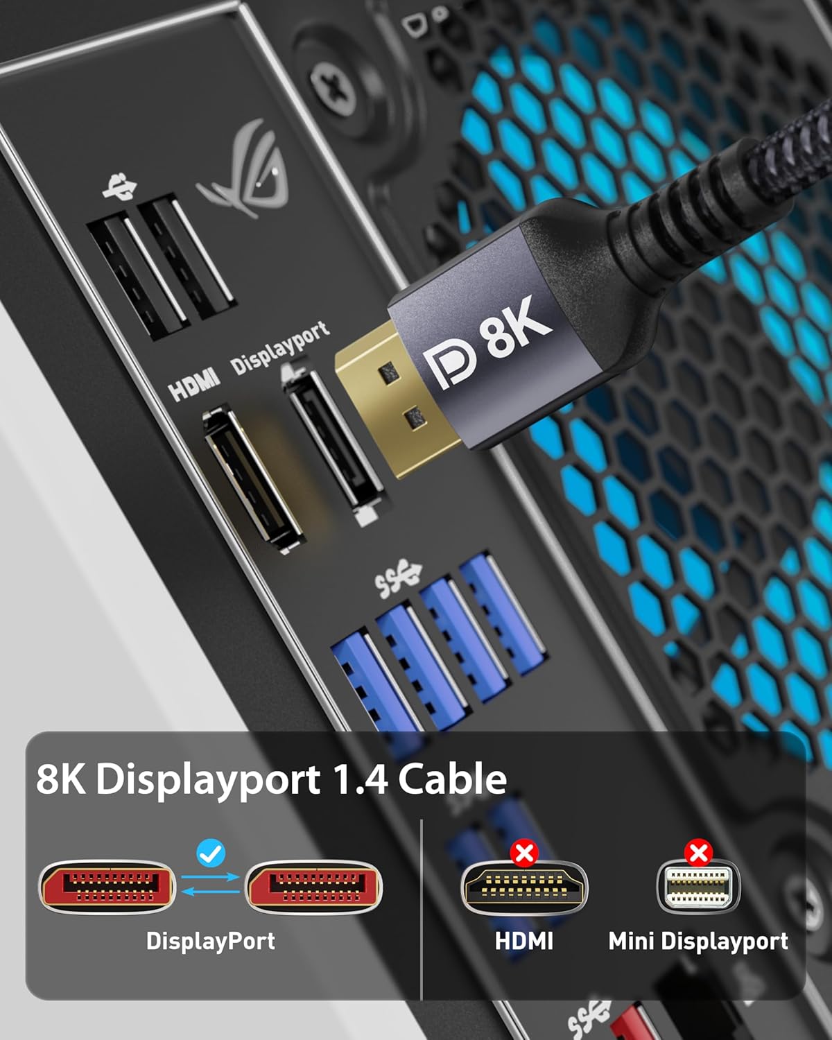 Thumbnail 4 de Stouchi DisplayPort Cable 1.4 3m/10ft for Gaming Monitors