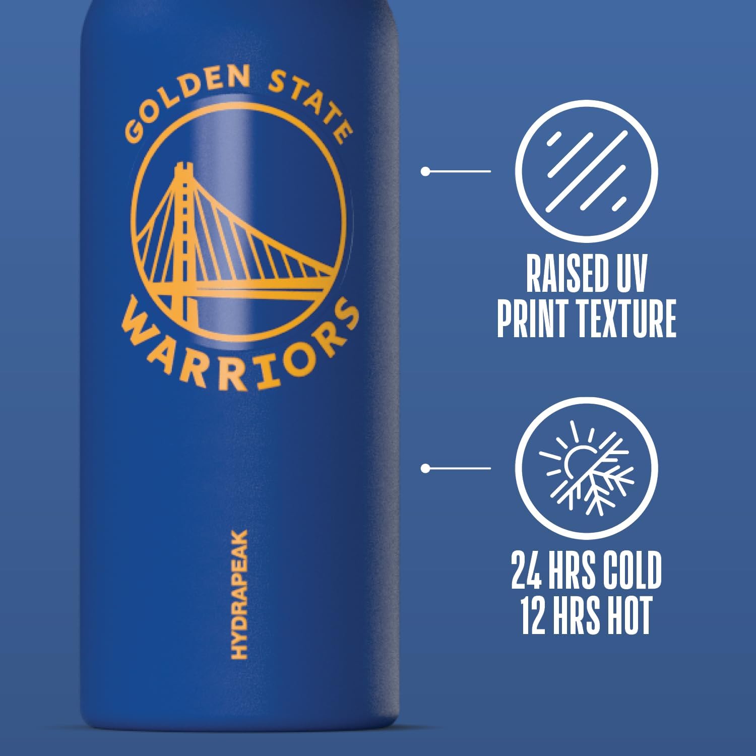 Detalle de Hydrapeak x NBA Golden State Warriors 32 oz Oasis Insulated Water Bottle with Push-Button Chug Lid