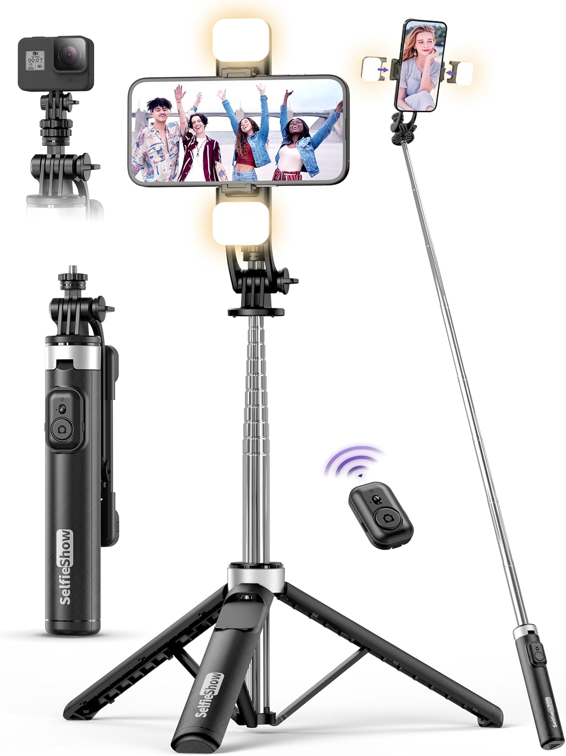 Detalle de 135CM Selfie Stick mit 2 Fülllicht