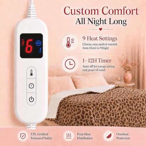 Detalle 2 de Arrylins Heated Electric Blanket Throw, 120 x 160 cm, Flannel and Sherpa