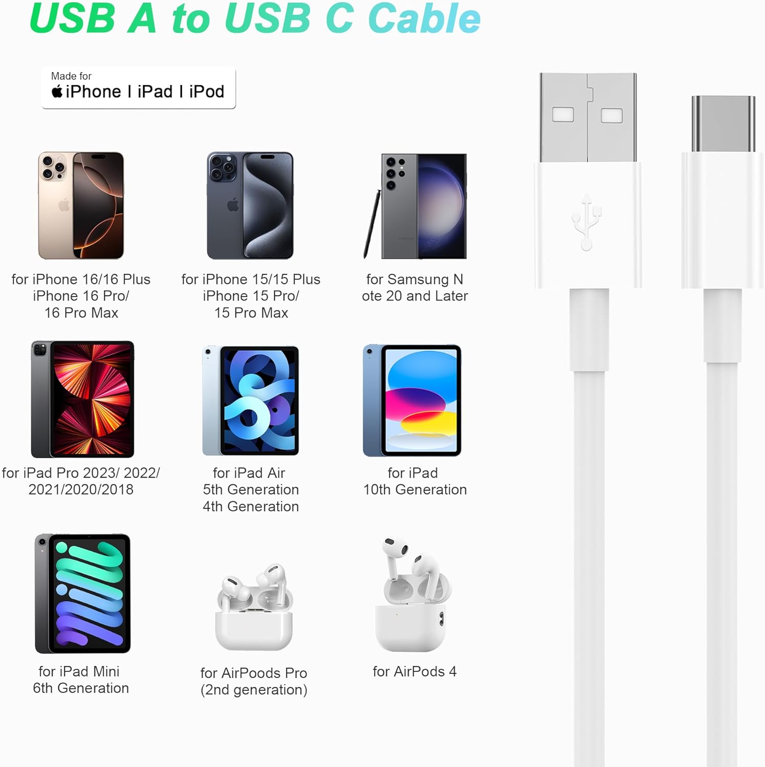 Thumbnail 6 de Car Carplay Cable USB-A to USB-C 3ft for iPhone