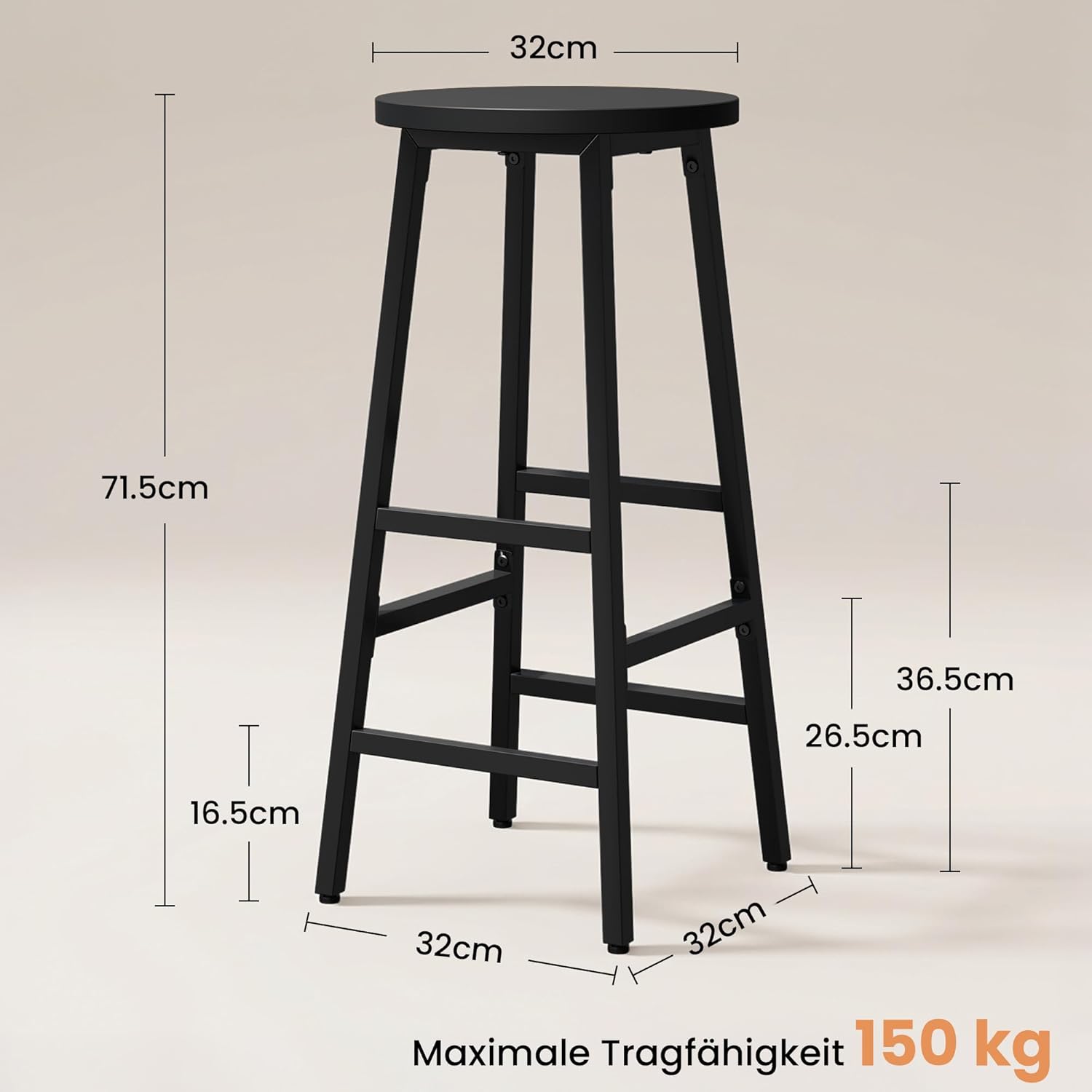 Detalle de YOUDENOVA Set 2 sgabelli da bar in stile industriale, 71 cm, struttura legno e metallo, nero