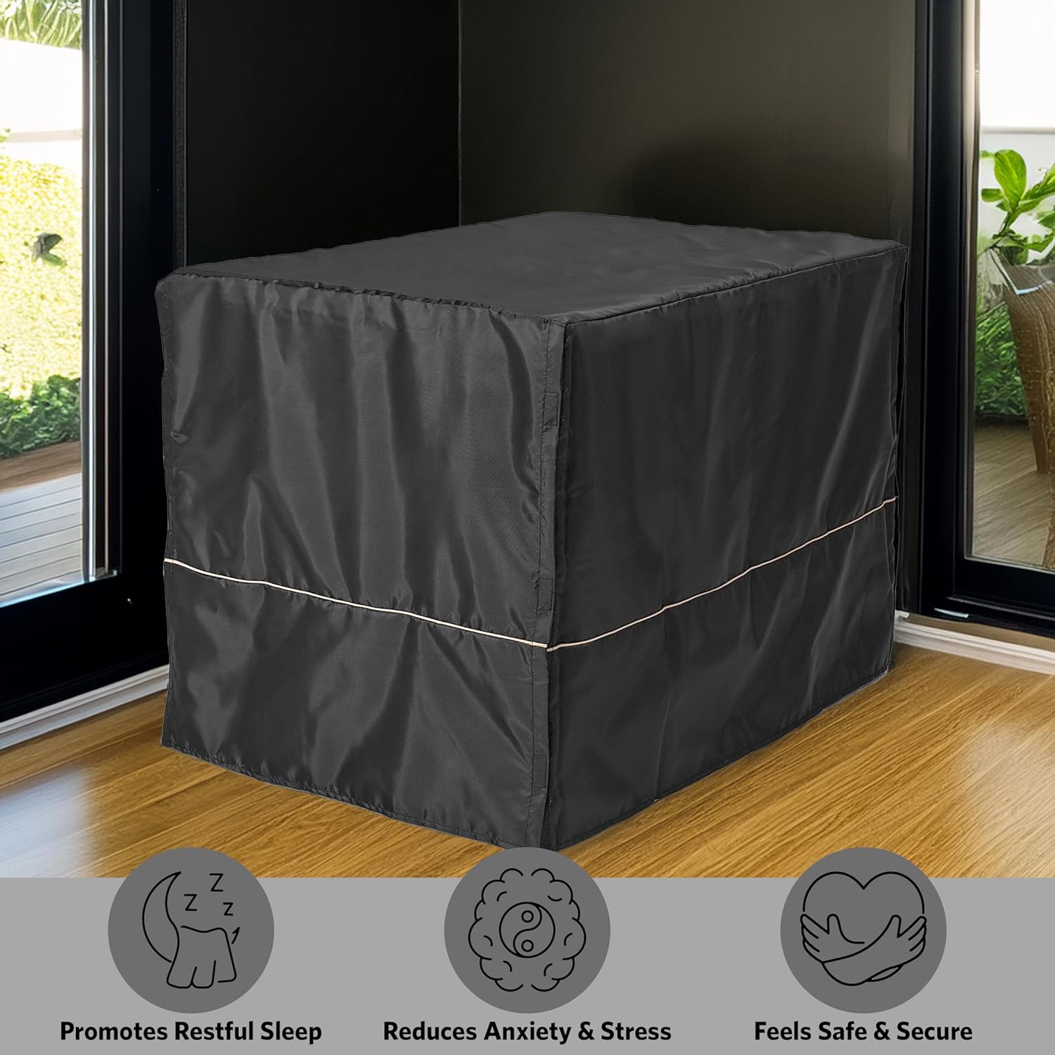Detalle de MidWest Homes for Pets Intermediate Dog Crate Cover – Black Polyester, Fits Most 91cm Crates