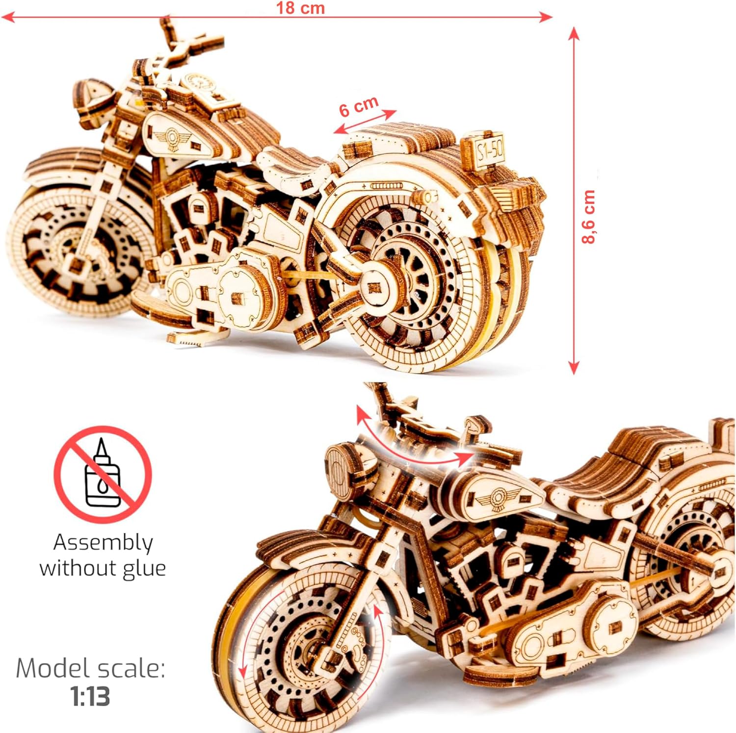 Detalle 2 de WOODEN.CITY Cruiser V-Twin Motorcycle 3D puzzle 🧩