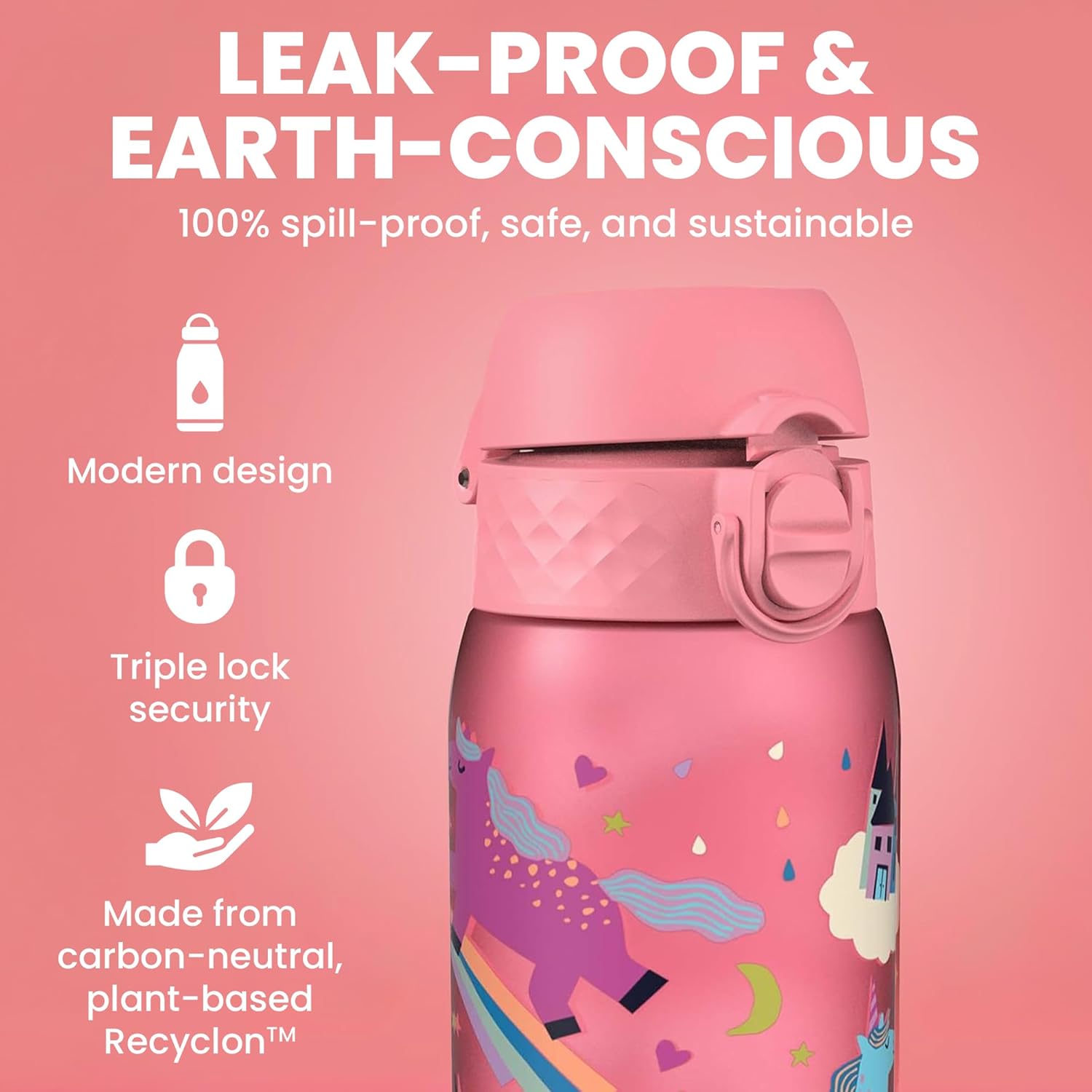 Detalle de Ion8 Borraccia per Bambini 350 ml – a Prova di Perdite, Rosa Unicorni