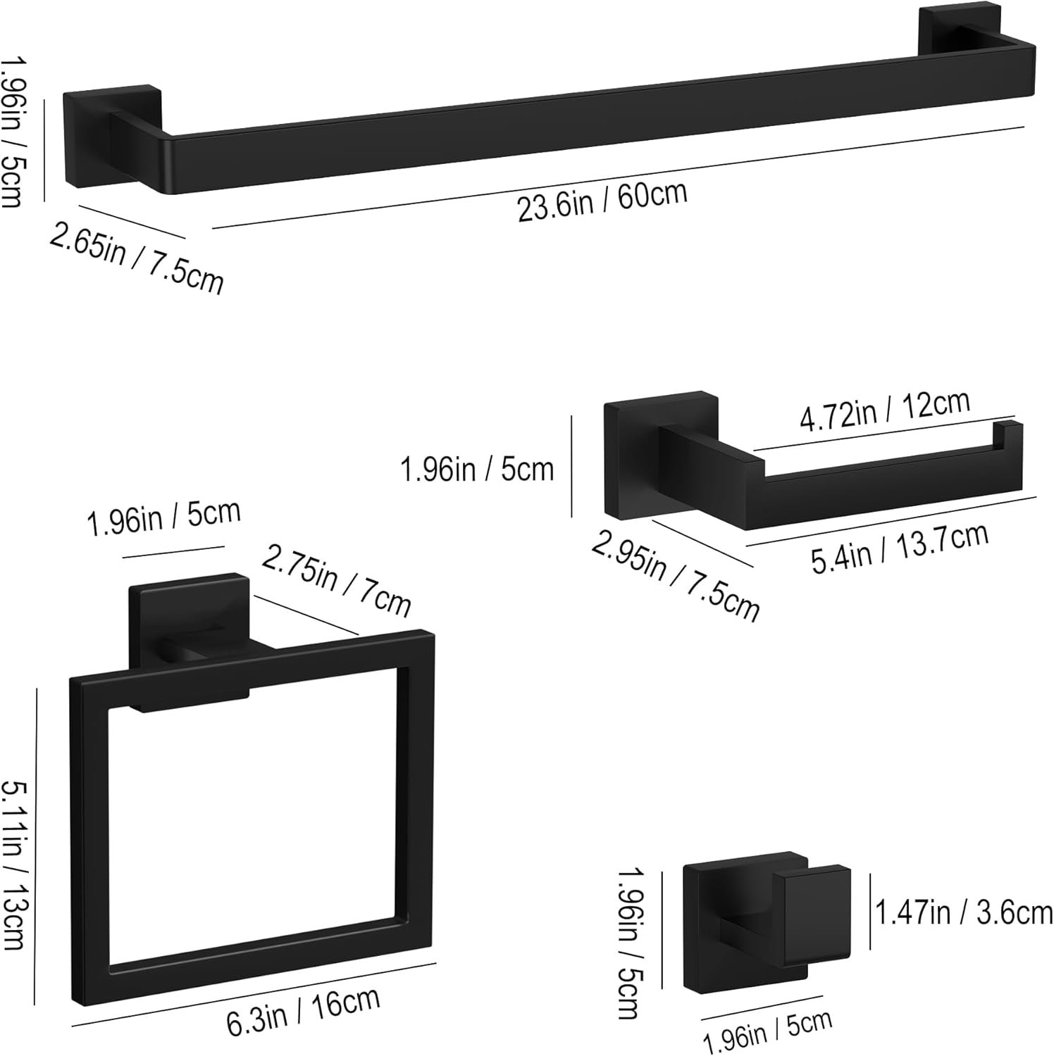Thumbnail 1 de 10-Pieces Matte Black Bathroom Accessories Set (23.6-Inch Towel Bar)