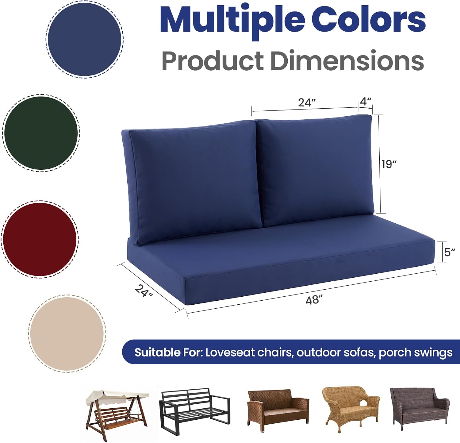 Detalle 2 de Zonamat Outdoor Loveseat Cushion Set, 48" x 24