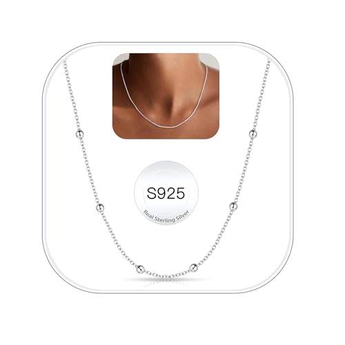Detalle de FUNÉIA - Cadena de plata de ley 925 para mujer ajustable (40–60 cm), plateada con rodio
