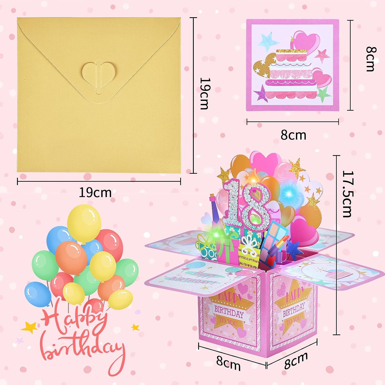 Detalle de Joyoldelf Biglietto Auguri Compleanno 18 Anni - 3D Musicale e Luce, Regalo Donna • Pop Up con Candeline LED
