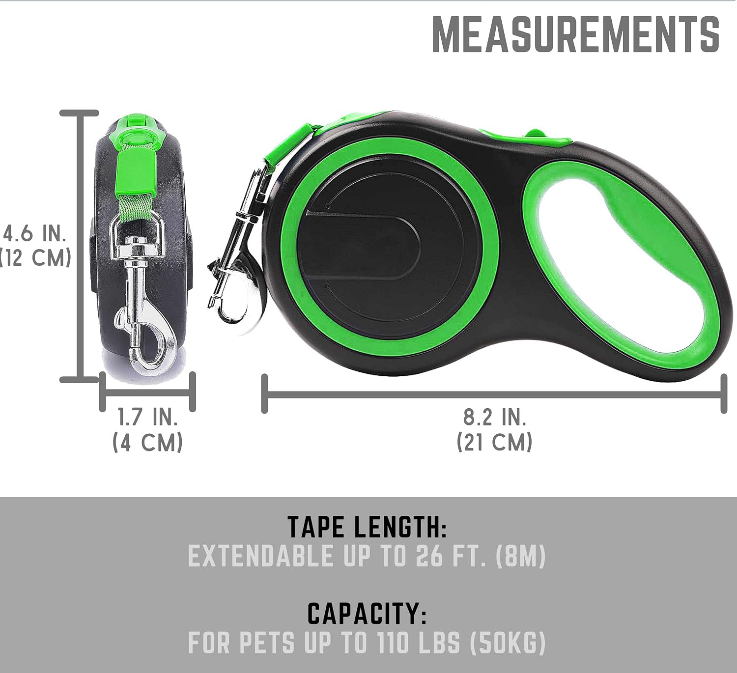 Detalle de Extendable Dog Lead with Tangle-Free Retractable Tape – Anti-Slip Handle (3m/5m/8m) in Green