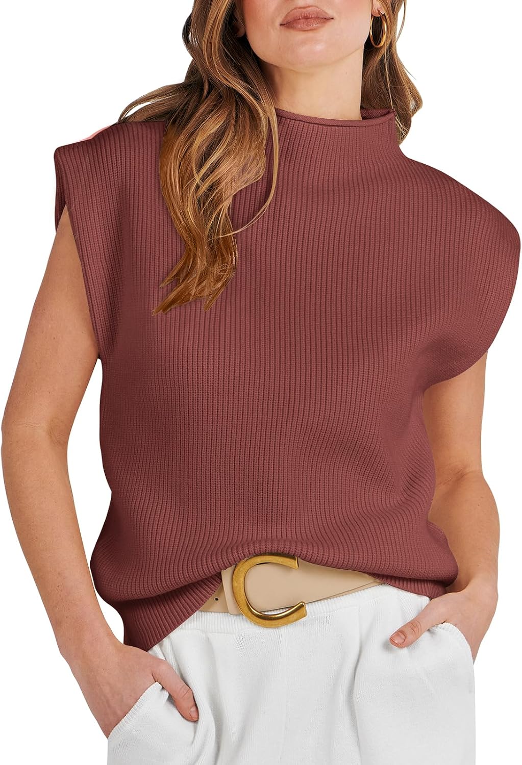 Detalle de ANRABESS Mock Neck Sweater Vest for Women