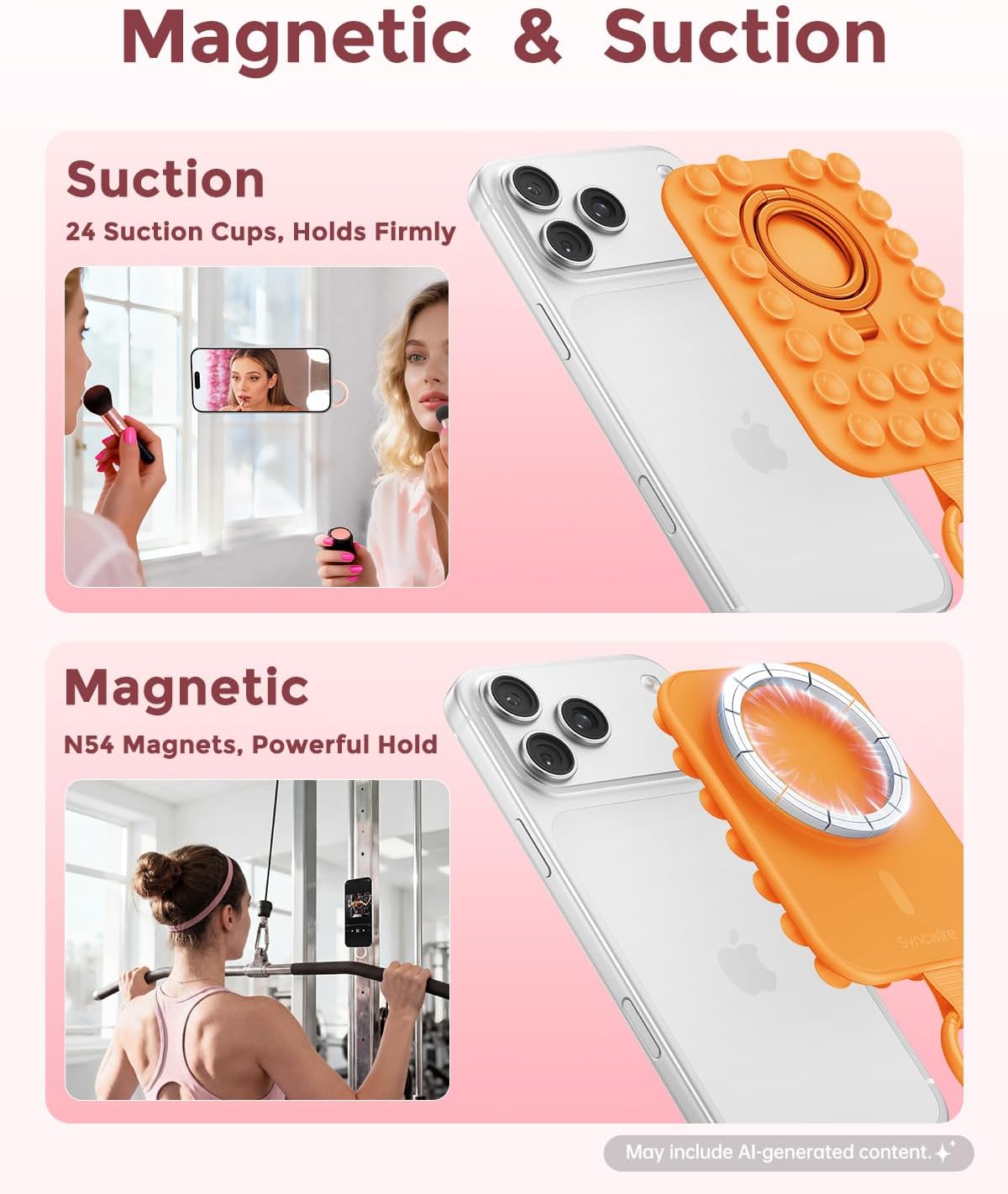 Thumbnail 3 de Syncwire Magnetic Suction Phone Mount for MagSafe (Orange) with Silicone Octo Cup Grip Ring Holder
