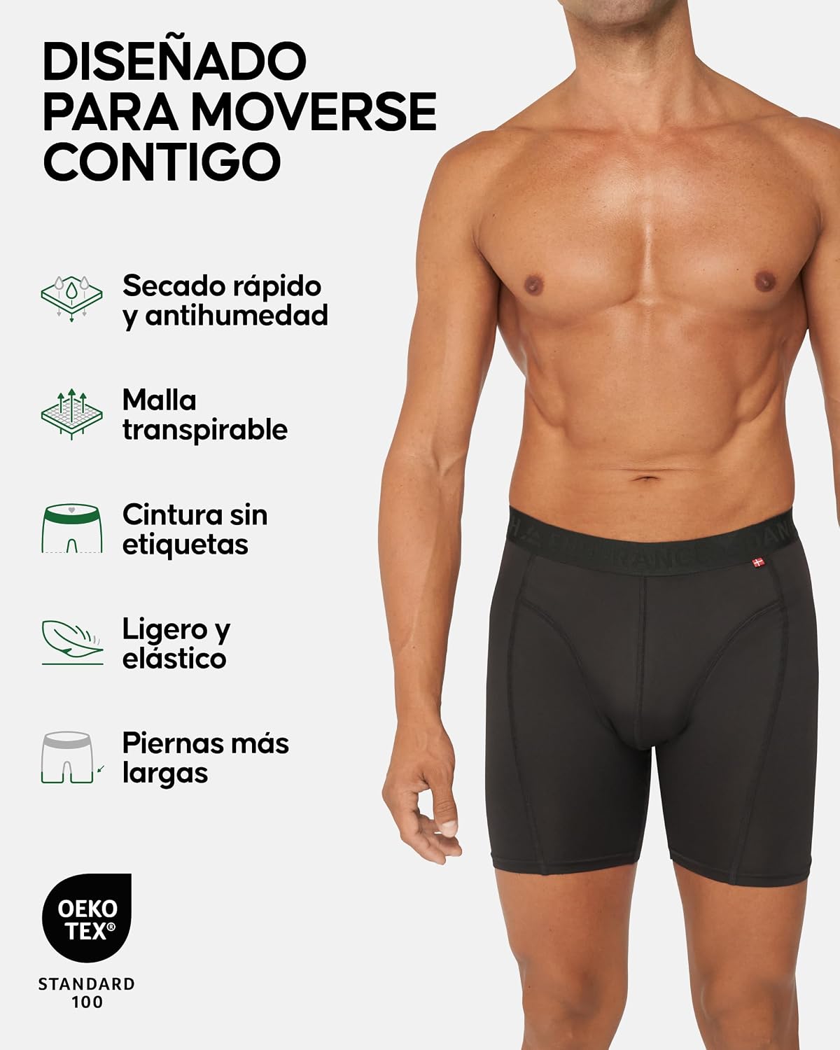 Detalle de Danish Endurance Sports Trunks 3-Pack 90% poliéster