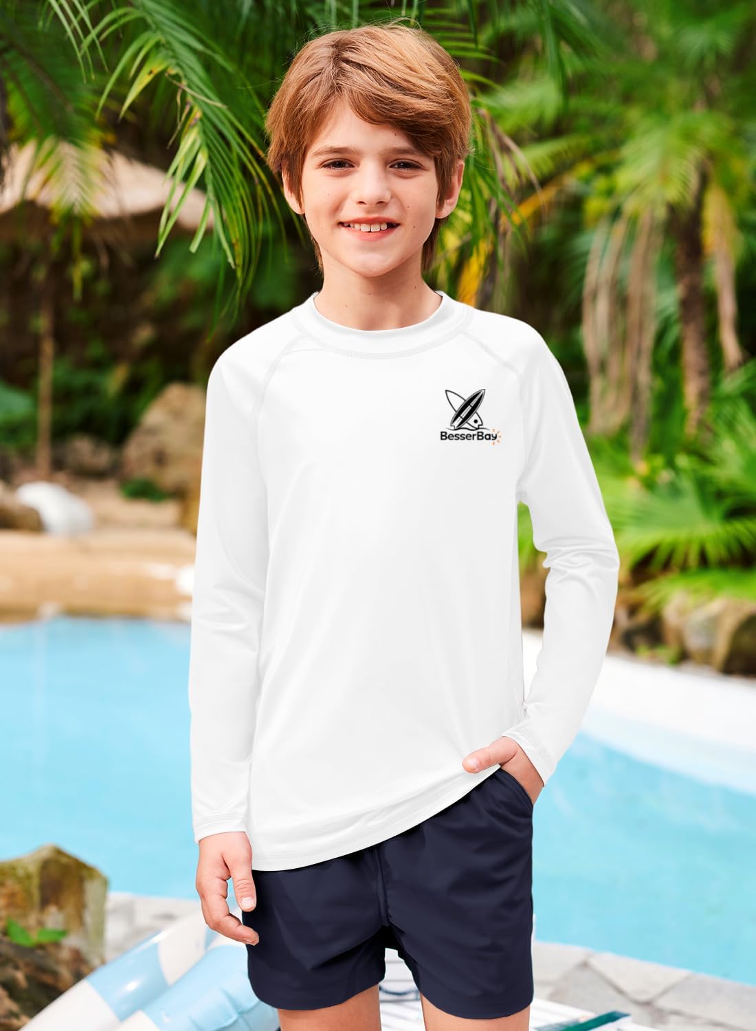 Detalle 2 de BesserBay Kinder UV Shirt UPF 50+ Langarm Rashguard 110-150 – Sonnenschutz & Bewegungsfreiheit