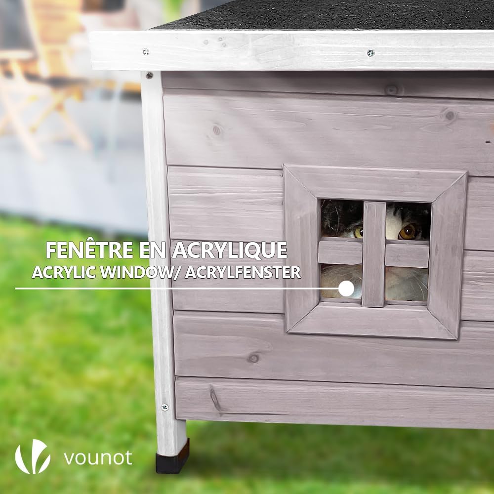Thumbnail 6 de VOUNOT Casetta per Gatti in Legno con Finestra in Plexiglas – Cuccia da Esterno 57x45x43 cm