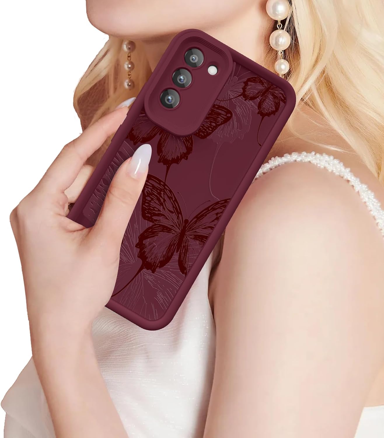 Thumbnail 6 de FUXICASE Butterfly Silicone Case for Samsung Galaxy S22 5G (Burgundy Red)