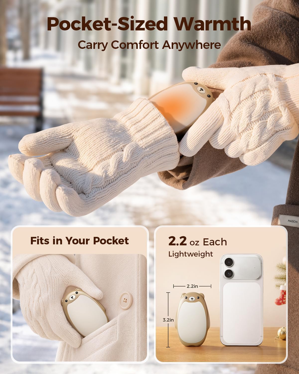 Detalle de SWEETFULL S37 Rechargeable Magnetic Bear Hand Warmers, 3 Heat Levels