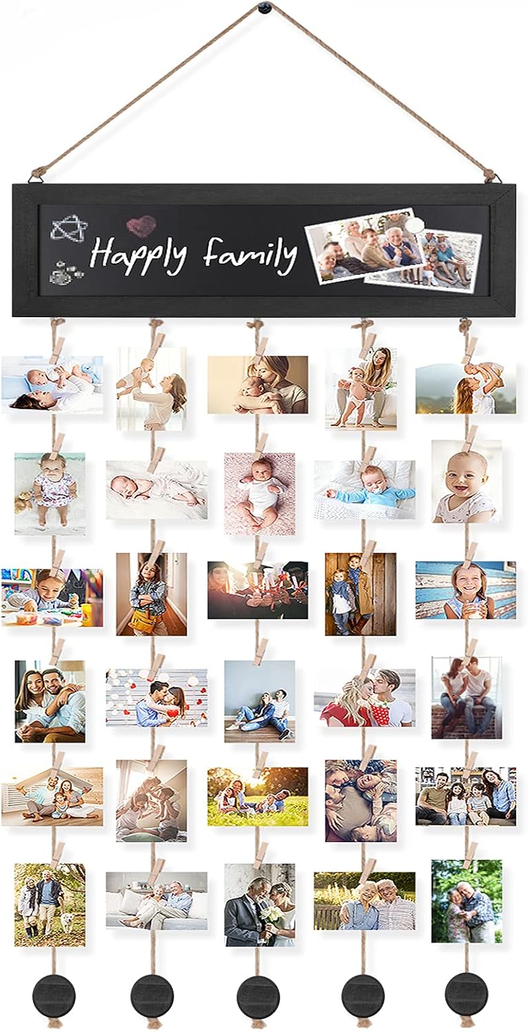 Thumbnail 6 de VINCOURNA houten wandfotobord met 30 fotoklemmen en schrijfvlak