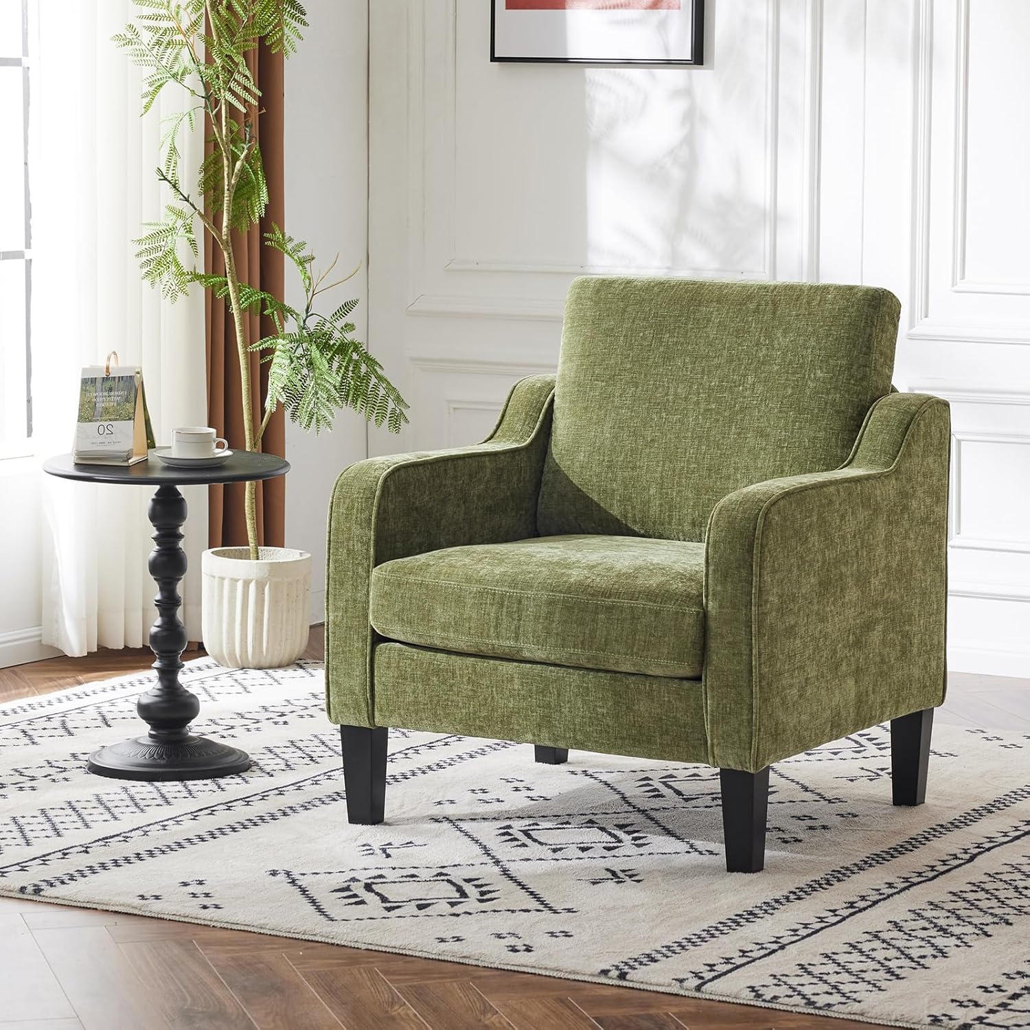 Thumbnail 1 de VINGLI Olive Green Accent Chair – Mid Century Modern Upholstered Reading Chair