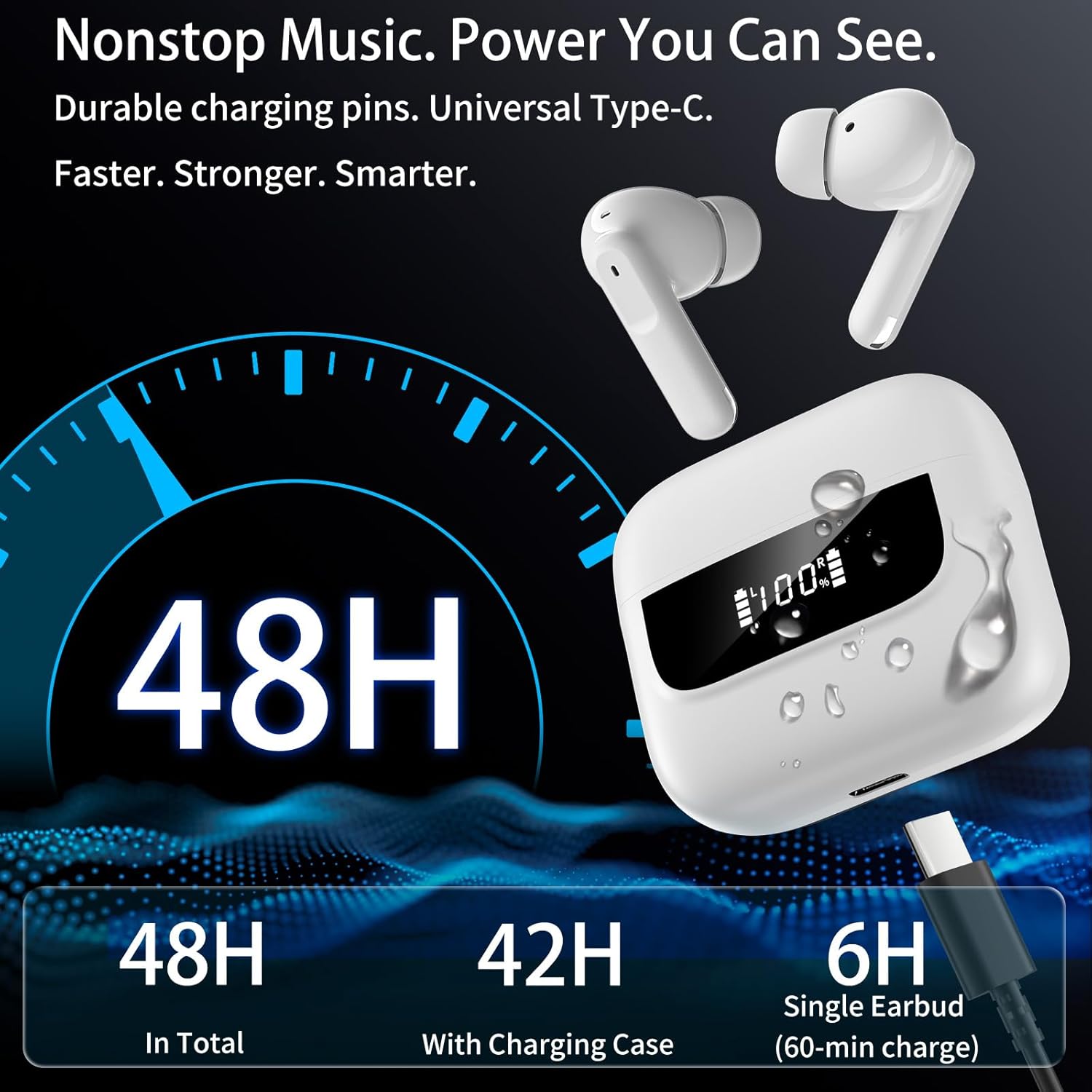 Thumbnail 4 de Wireless Earbuds with Bluetooth 5.4, 6-Mic ENC Noise Cancelling & IPX7 for Android, iOS and PCs (White)