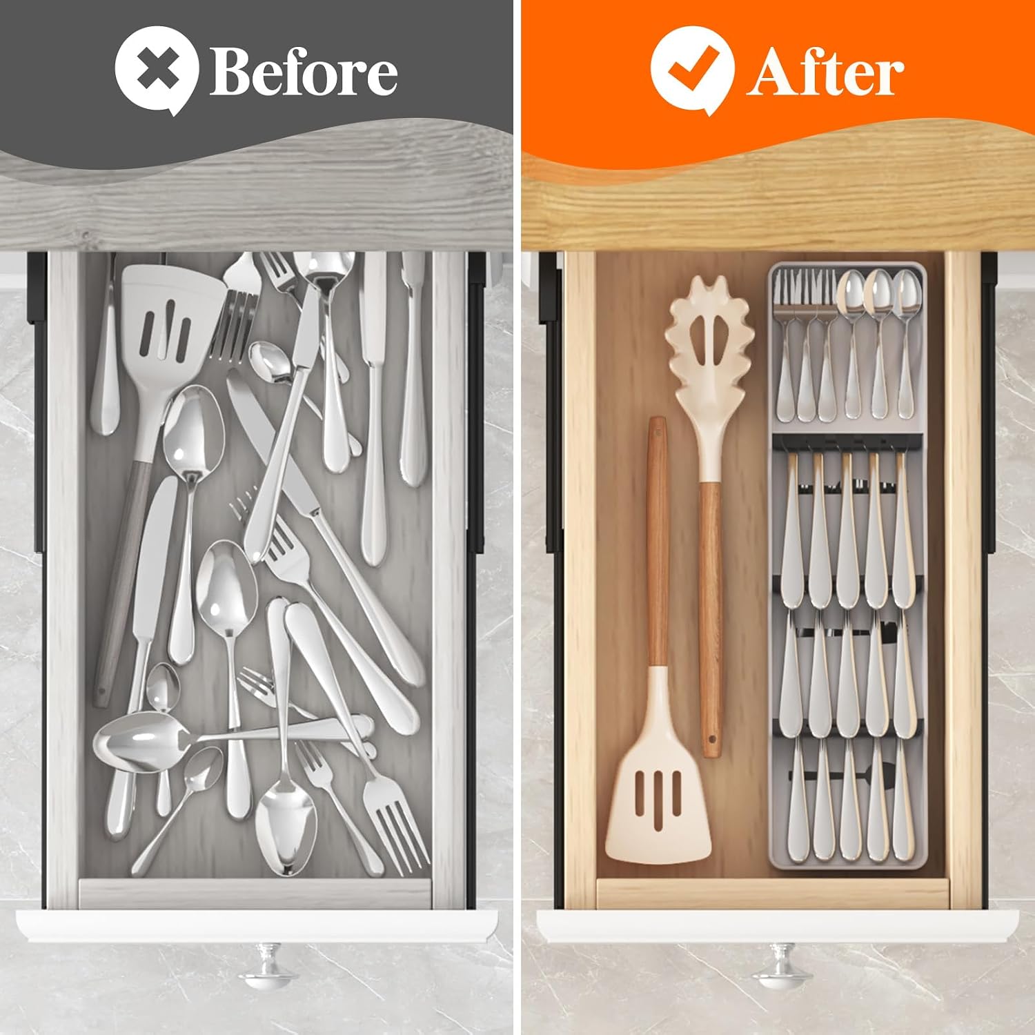 Thumbnail 6 de Lifewit 23036 Cutlery Drawer Organiser, 2-Pack Narrow Grey Trays