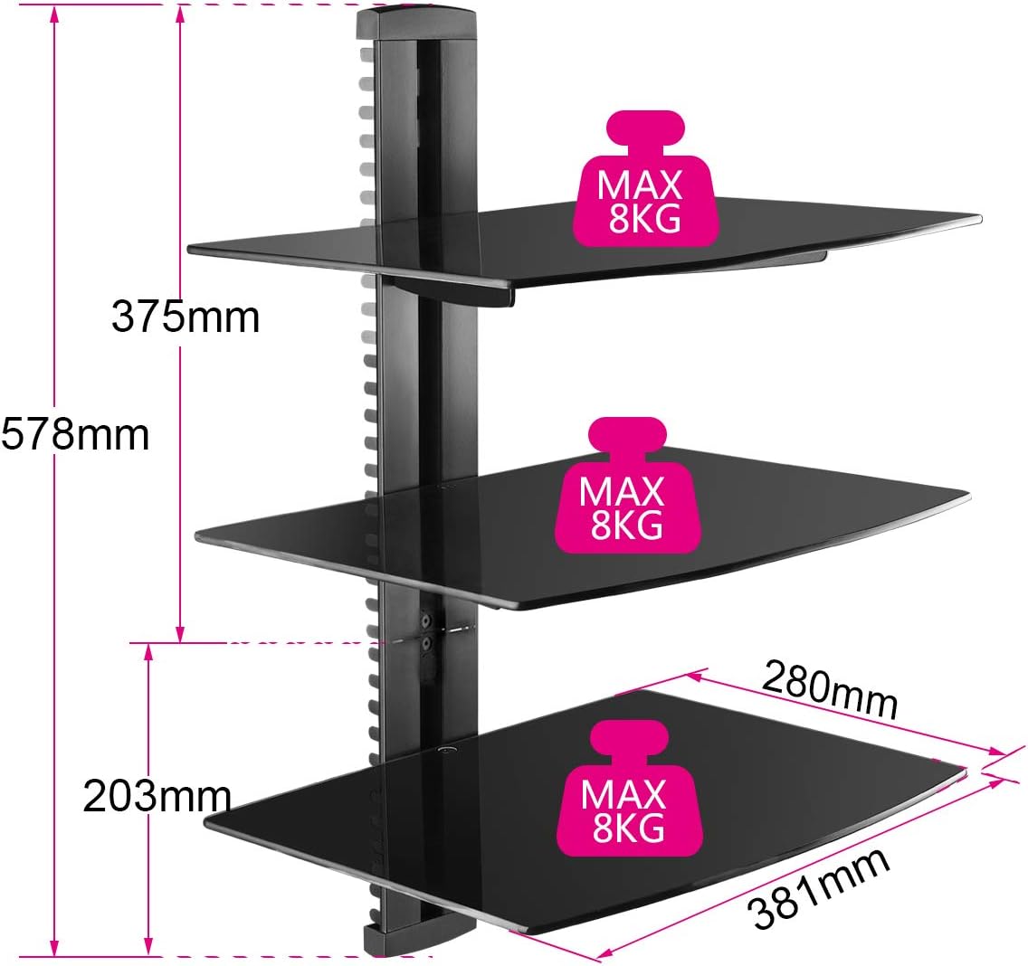 Thumbnail 2 de suptek CS303 3-Shelf Floating Wall Bracket with Tempered Glass for TV & AV Accessories
