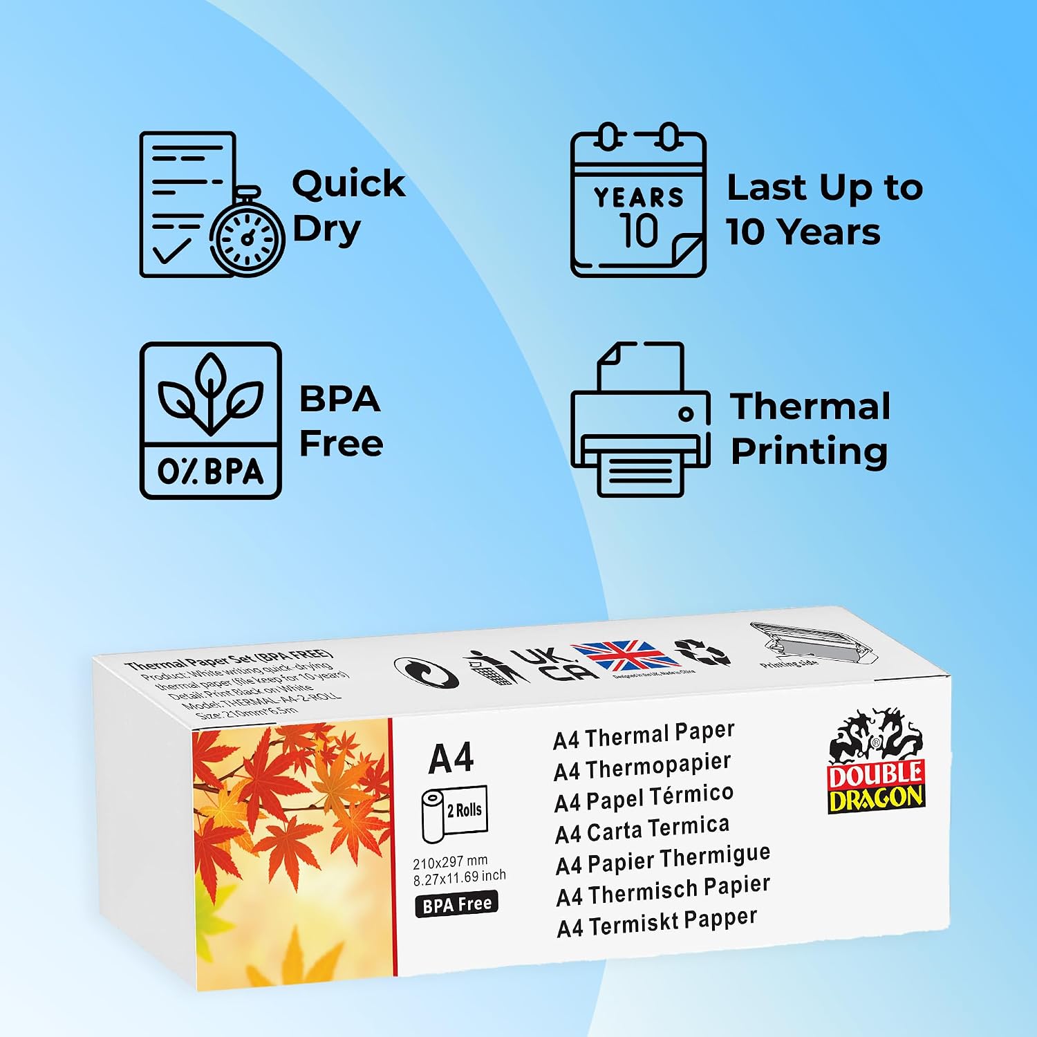 Thumbnail 4 de Double Dragon Thermal Printer Paper – 2 Rolls (210mm x 6.5m): Compatible A4 Roll Media for Widest Range of Thermal Printers