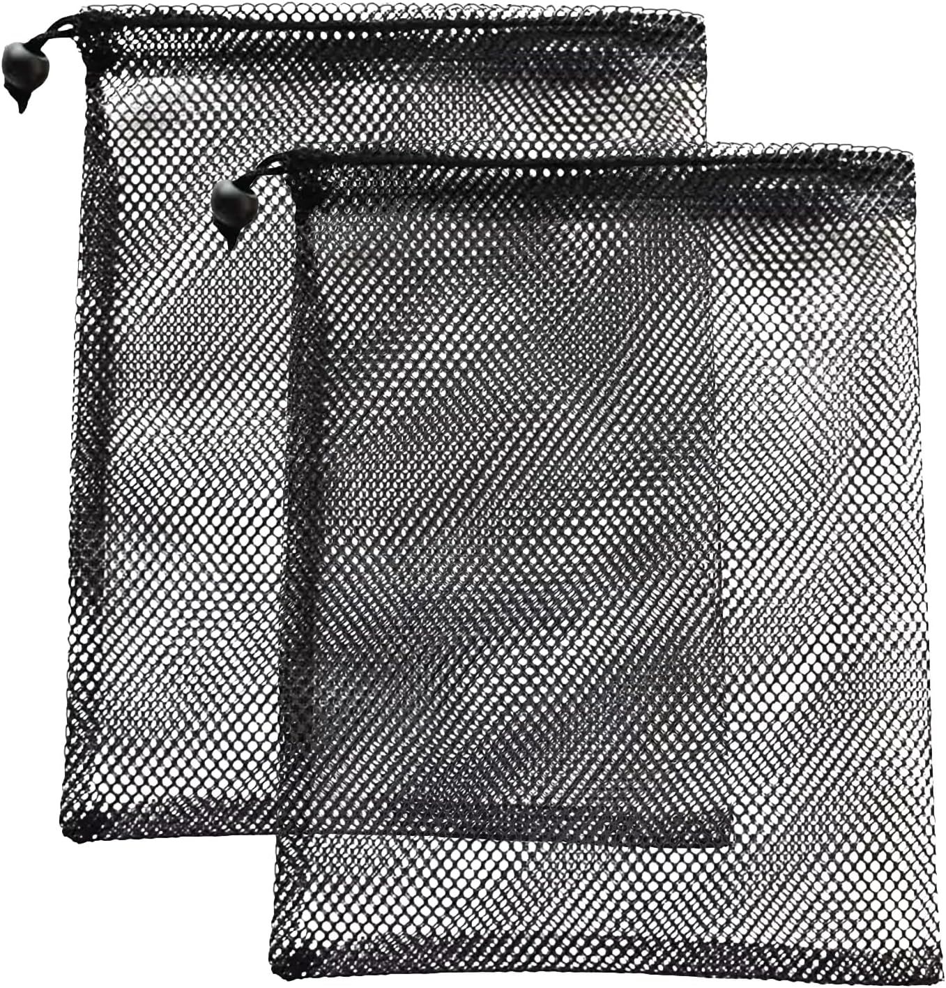 Detalle de COLANANA 2pc Mesh Drawstring Bags (40 x 35cm) – black drawstring organisers for toys, swimming & travel