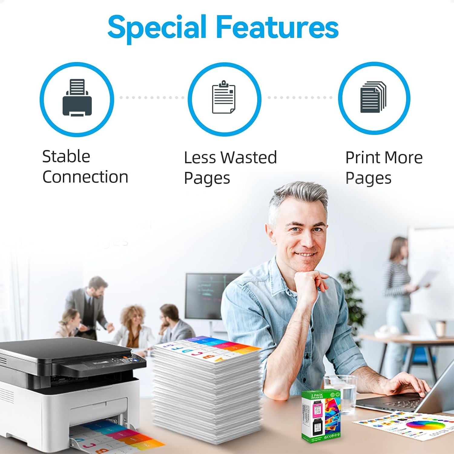 Thumbnail 6 de Pitooler 68e High-Yield Ink Cartridge 2-Pack, Black and Colour, Upgraded Chip