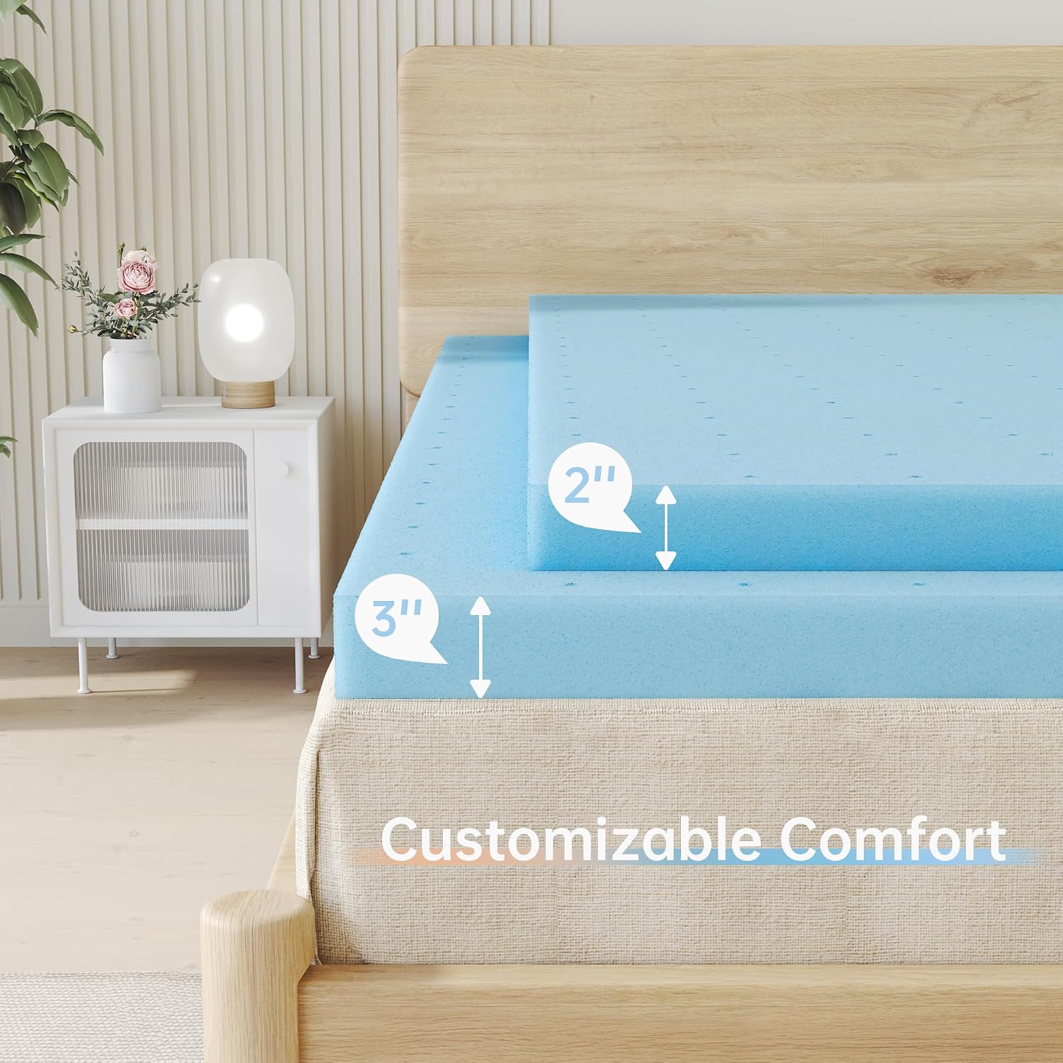 Detalle 2 de TeQsli Memory Foam Mattress Topper, 3 Inch