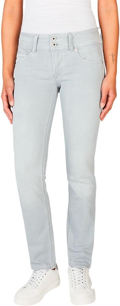 Detalle de Pepe Jeans Damen Slim Jeans Lw Pl204729 – blaue Jeans mit flachem Frontdesign