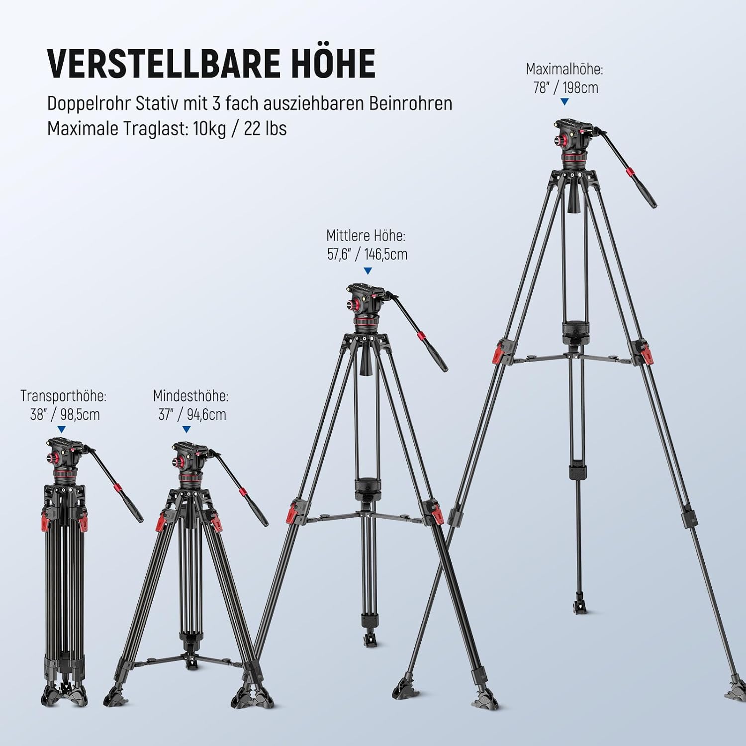 Detalle 2 de NEEWER 78" Kohlefaser-Video-Kamerastativ mit Fluidkopf, dämpfbarer Neigung und QR-Schnellwechsel