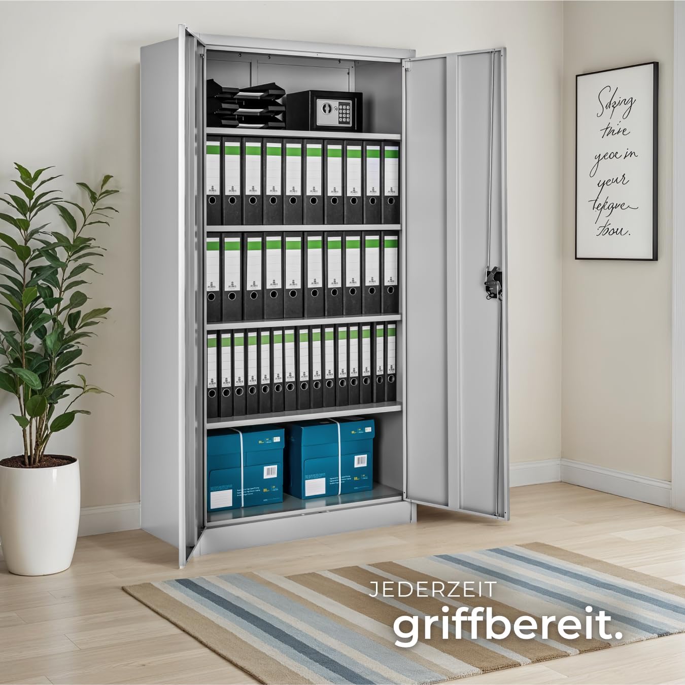 Thumbnail 1 de tectake® Aktenschrank abschließbar (180 x 90 x 40 cm) mit 2 Türen und 5 höhenverstellbaren Einlegeböden – grau