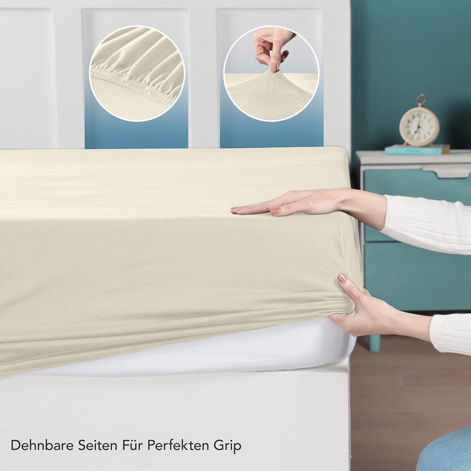 Thumbnail 4 de Utopia Bedding Jersey-Spannbettlaken in Beige, 120 x 200 cm, 25 cm Einstecktiefe