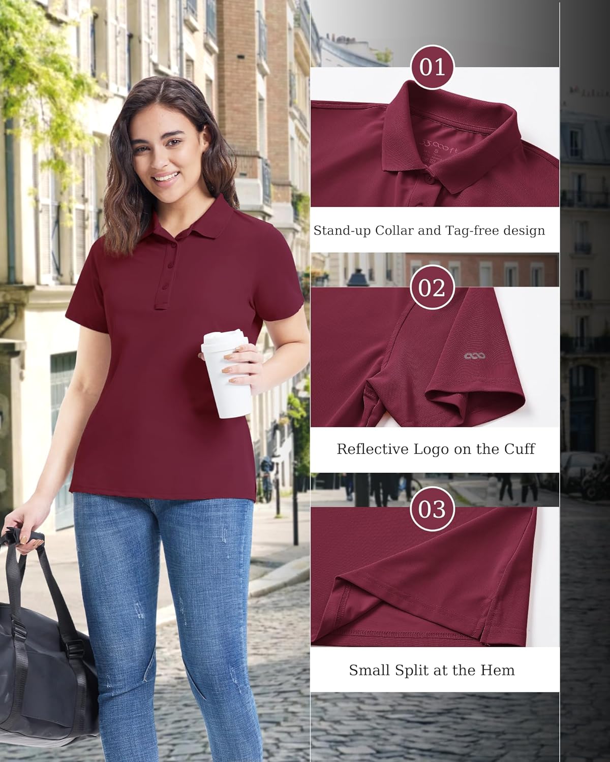 Detalle de 33,000ft Damen Polo Golfshirt mit UV-Schutz UPF50+ – schnelltrocknend, atmungsaktiv und vielseitig
